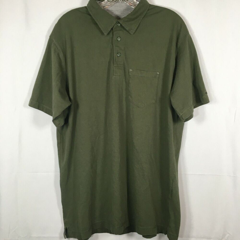 Woolrich Polo Mens Sz L Green 100% Cotton Short Sleeve Pocket Collar